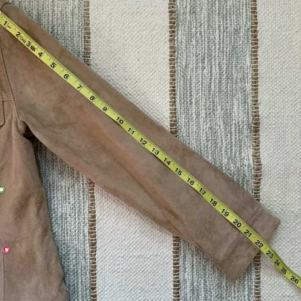 Chico’s Tan 100% Genuine Leather Embellished Embroidered Boho Jacket Women’s M - Picture 7 of 8